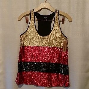 Sequined Gold, Red and Black DKNY JEANS Top